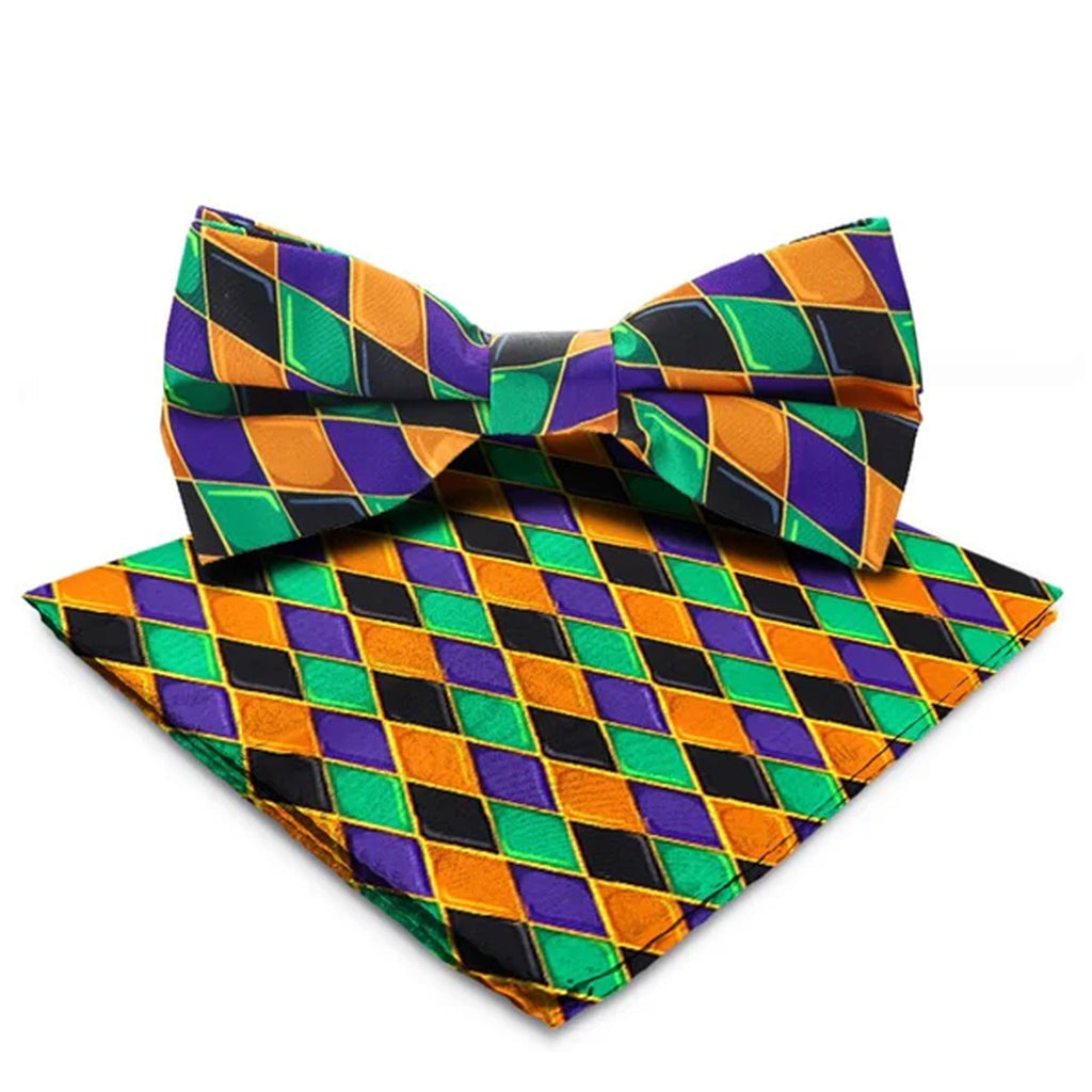 Mardi Gras Bow Ties with matching Handkerchief #4 (Diamond)