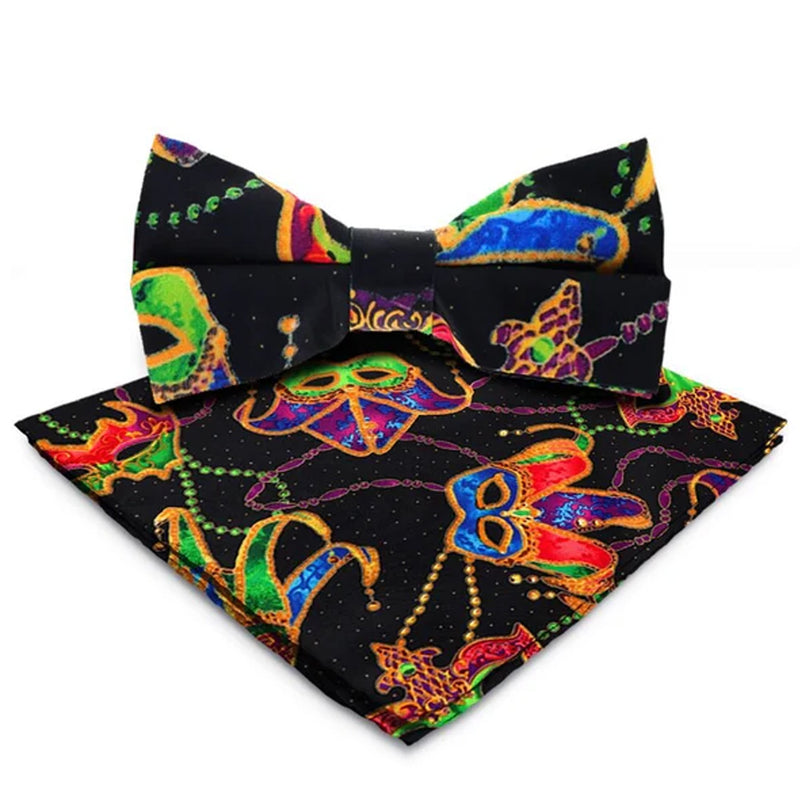 Mardi Gras Bow Ties with matching Handkerchief #1 (Mask/Bead)