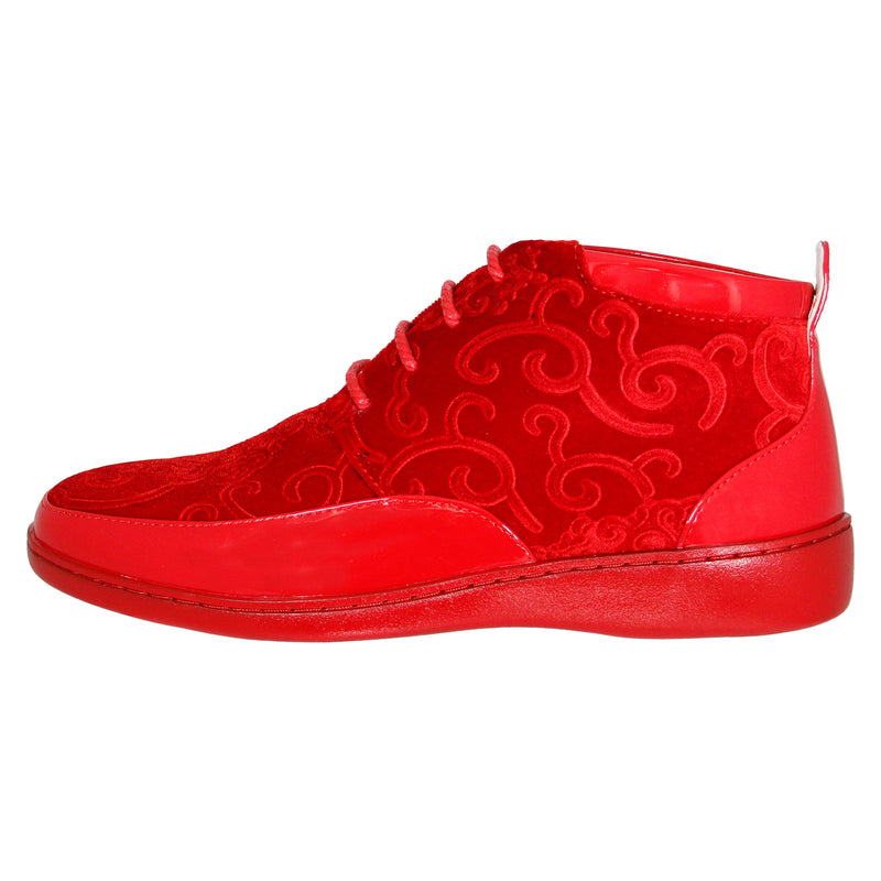 Red Mid Tops with Paisley Suede