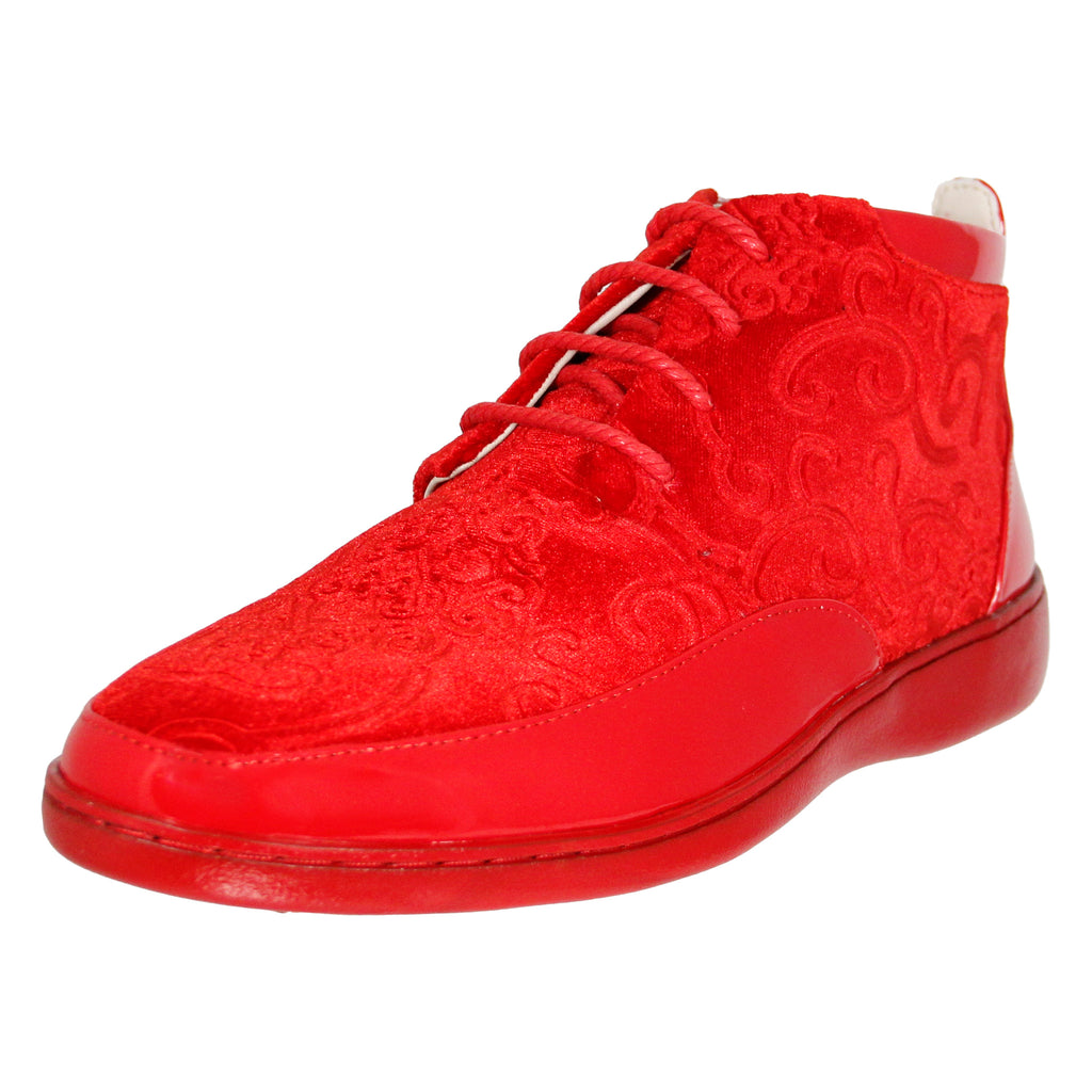 Red Mid Tops with Paisley Suede