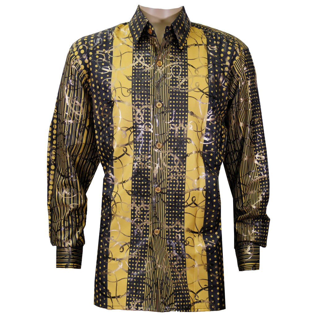 Gold Micro Stripe Foil Printed Casual Button Down