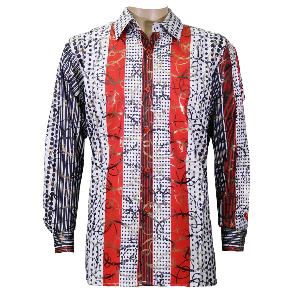 Red Micro Stripe Foil Printed Casual Button Down