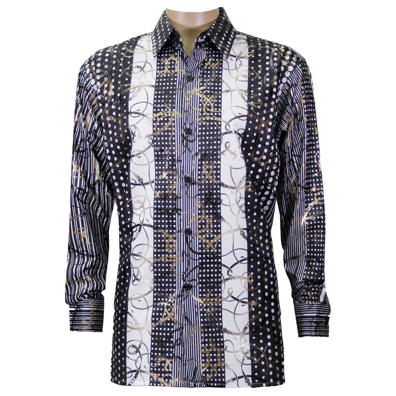 Black Micro Stripe Foil Printed Casual Button Down