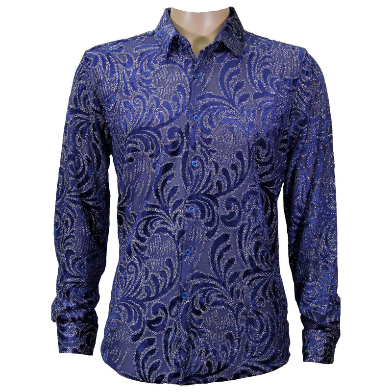 Blue Micro Stretch Velvet Casual Button Down