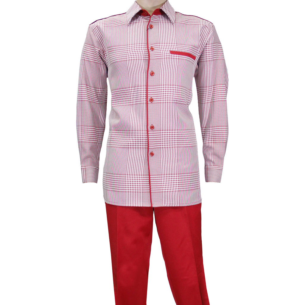 Red Long Sleeve Window Payne Set with Solid Pants