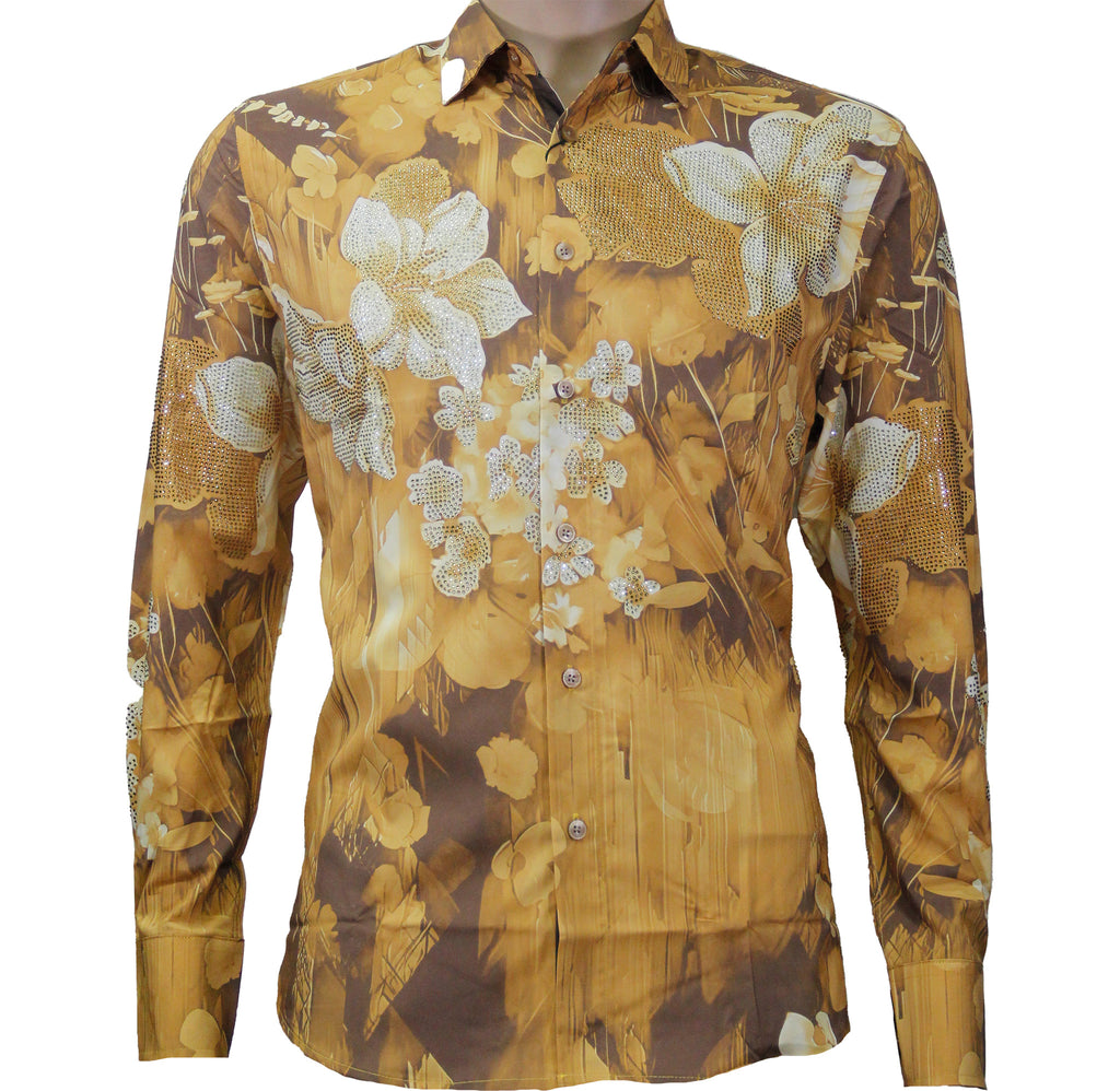 Gold microfiber w/ stones Casual Button Down