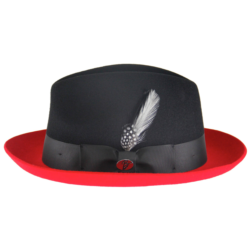 Black/Red two-tone wool felt fedora